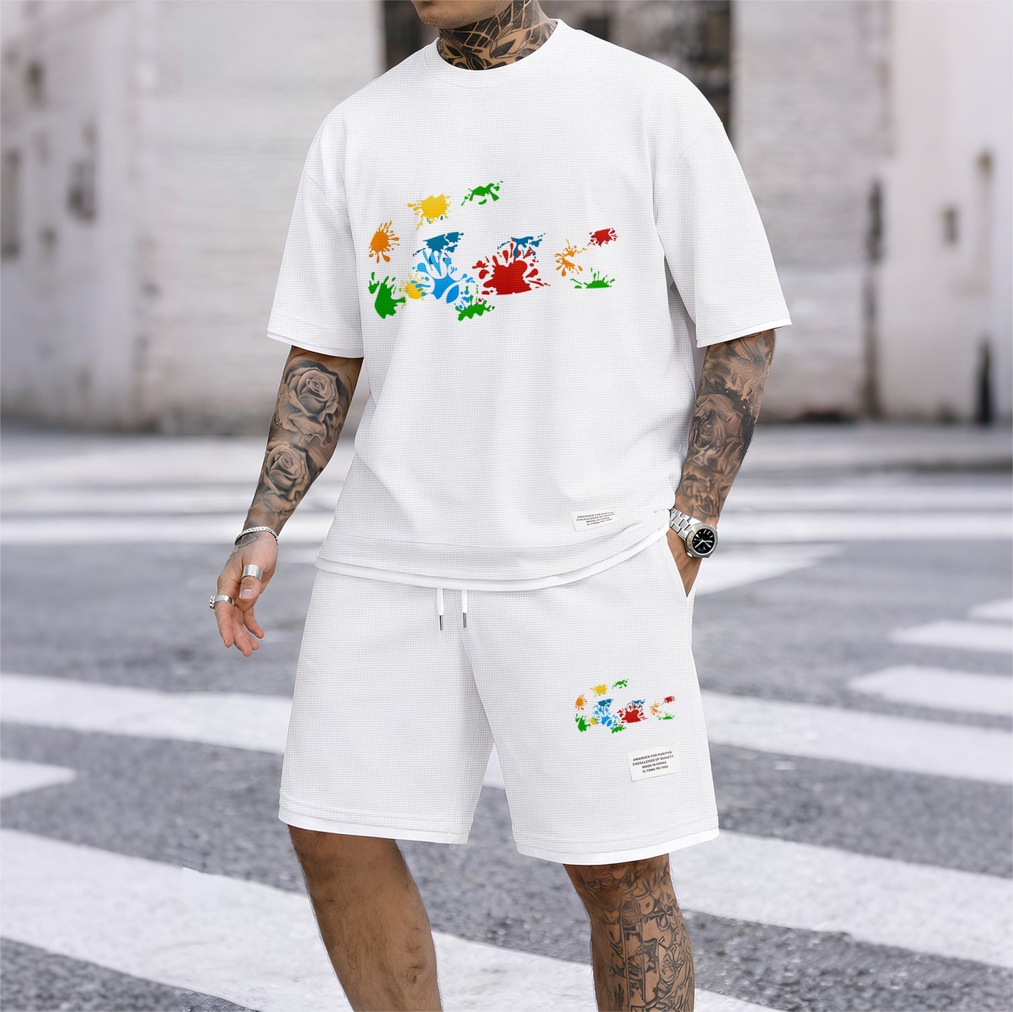 Men's Luxury Waffle-Knit Short-Sleeve Shirt & Shorts Set 17