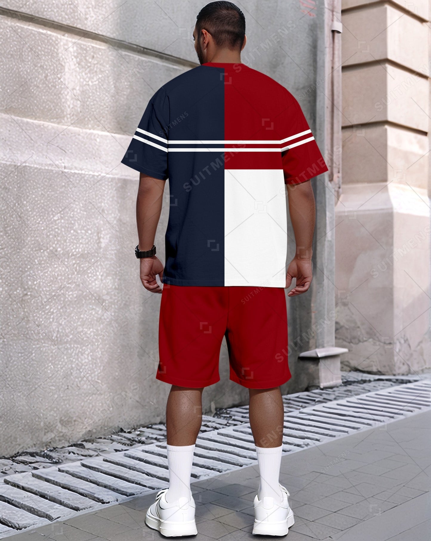Men's Summer Colorblock Printed Round Neck Set 417