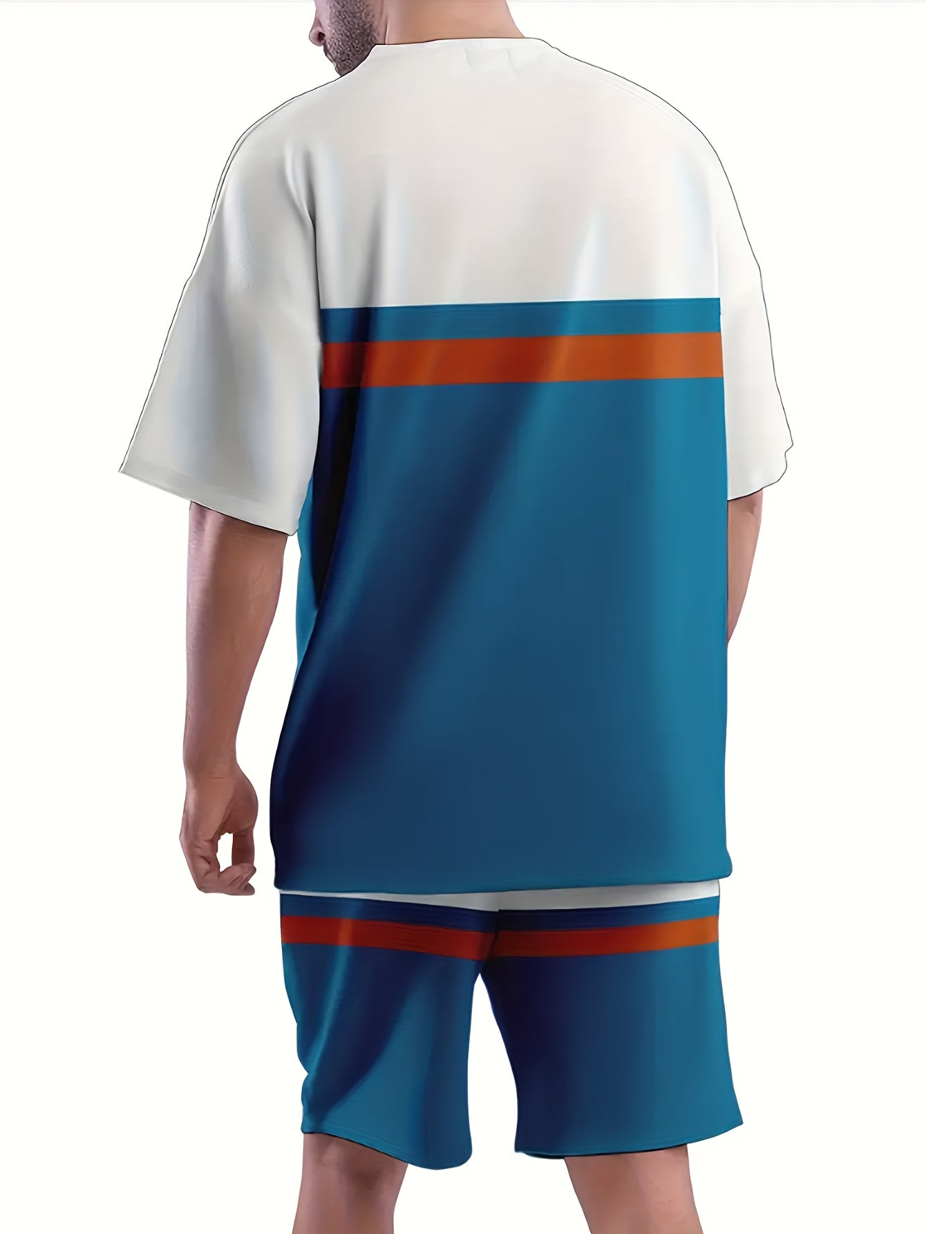 Men's Classic Colorblock Summer Round Neck Suit 196