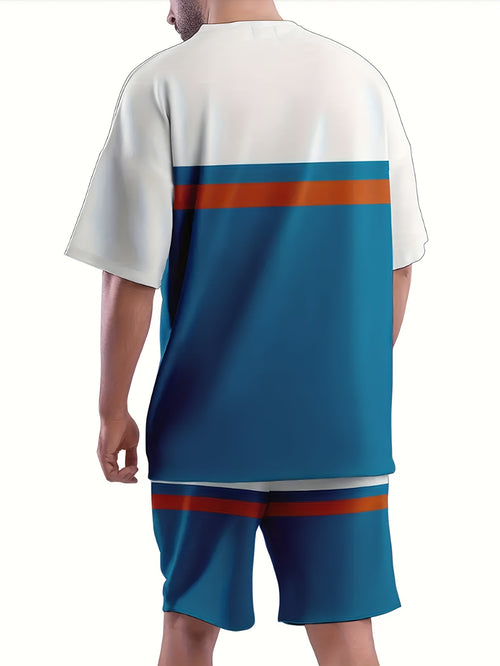 Men's Classic Colorblock Summer Round Neck Suit 196