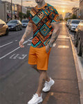 Men's Summer Colorblock Printed Round Neck Set 800