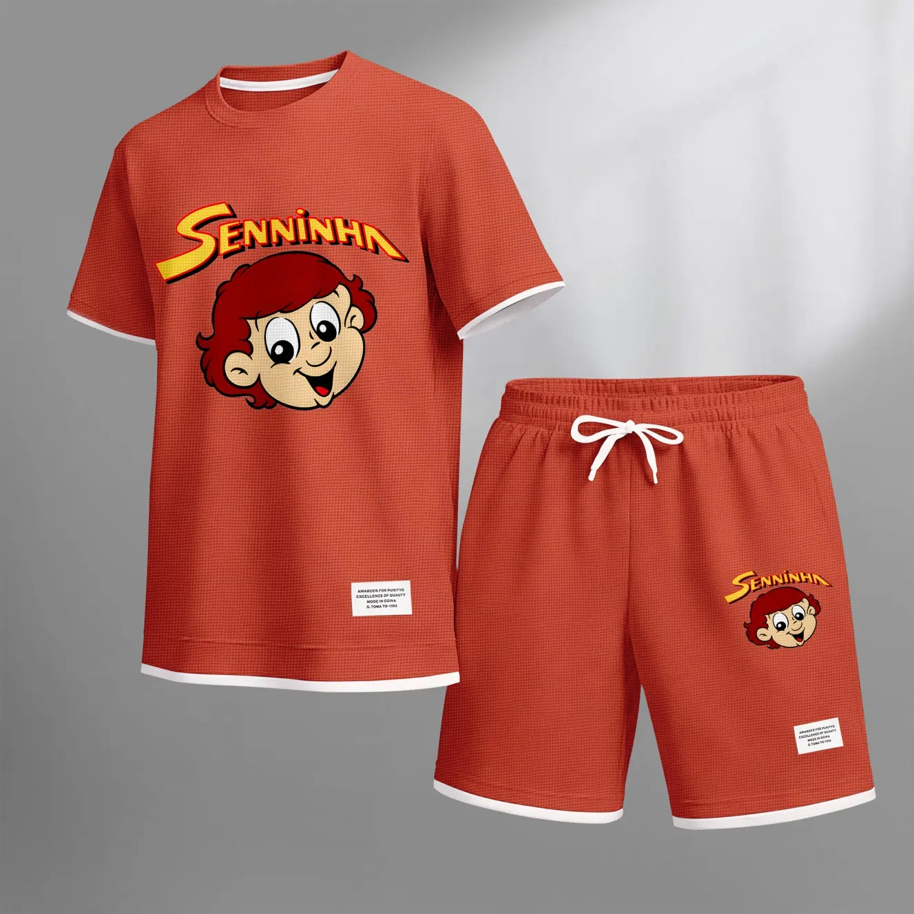 Men's Racing Star Print Waffle Fabric Short-Sleeved Shirt And Shorts Set