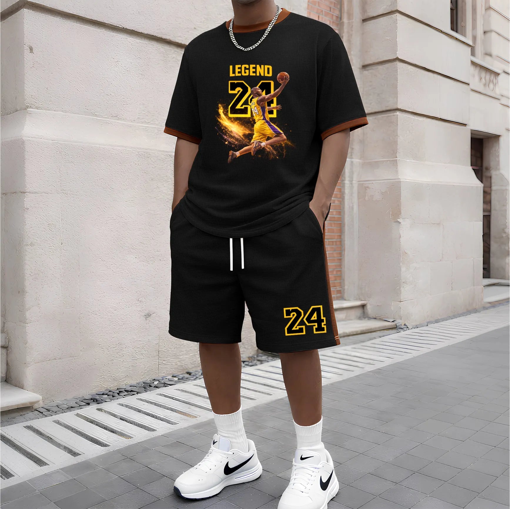 Men's Basketball Graphic Short-Sleeved T-Shirt And Drawstring Shorts Set, Men's Clothing, Casual Sports Short-Sleeved Top And Shorts, Men's Summer Everyday Wear, Indoor And Outdoor Sportswear, Sports Set.