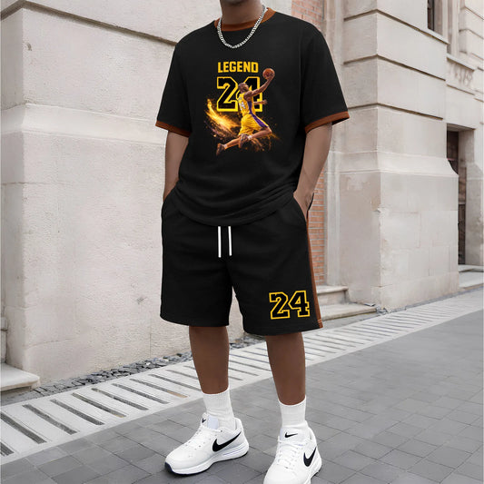 Men's Basketball Graphic Short-Sleeved T-Shirt And Drawstring Shorts Set, Men's Clothing, Casual Sports Short-Sleeved Top And Shorts, Men's Summer Everyday Wear, Indoor And Outdoor Sportswear, Sports Set.