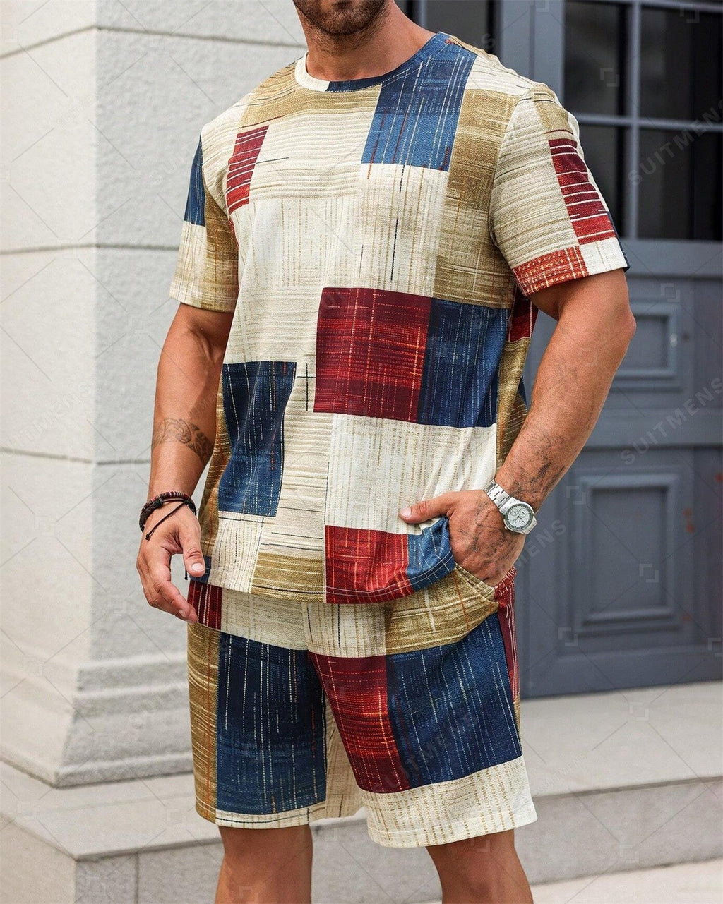 Men's Color Matching Casual Shorts Set 425