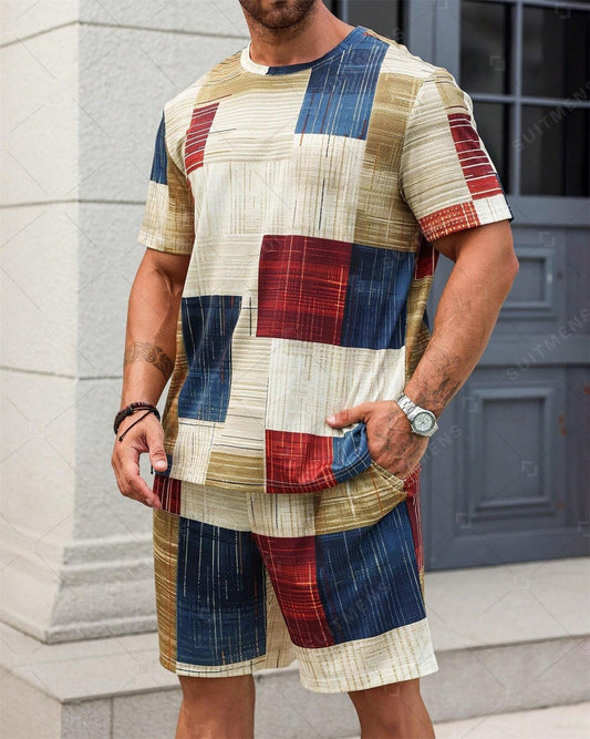 Men's Color Matching Casual Shorts Set 425