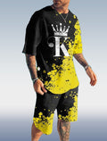 Suitmens Men's Colorblock Print Shorts Set 085