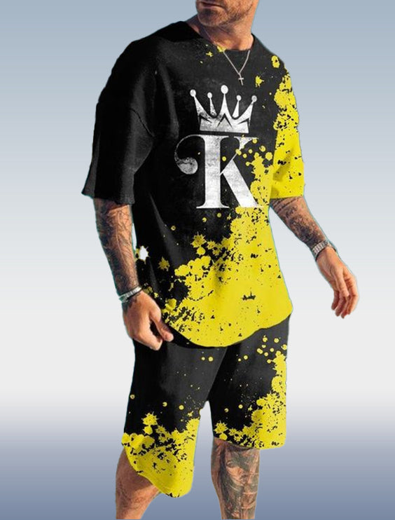 Suitmens Men's Colorblock Print Shorts Set 085