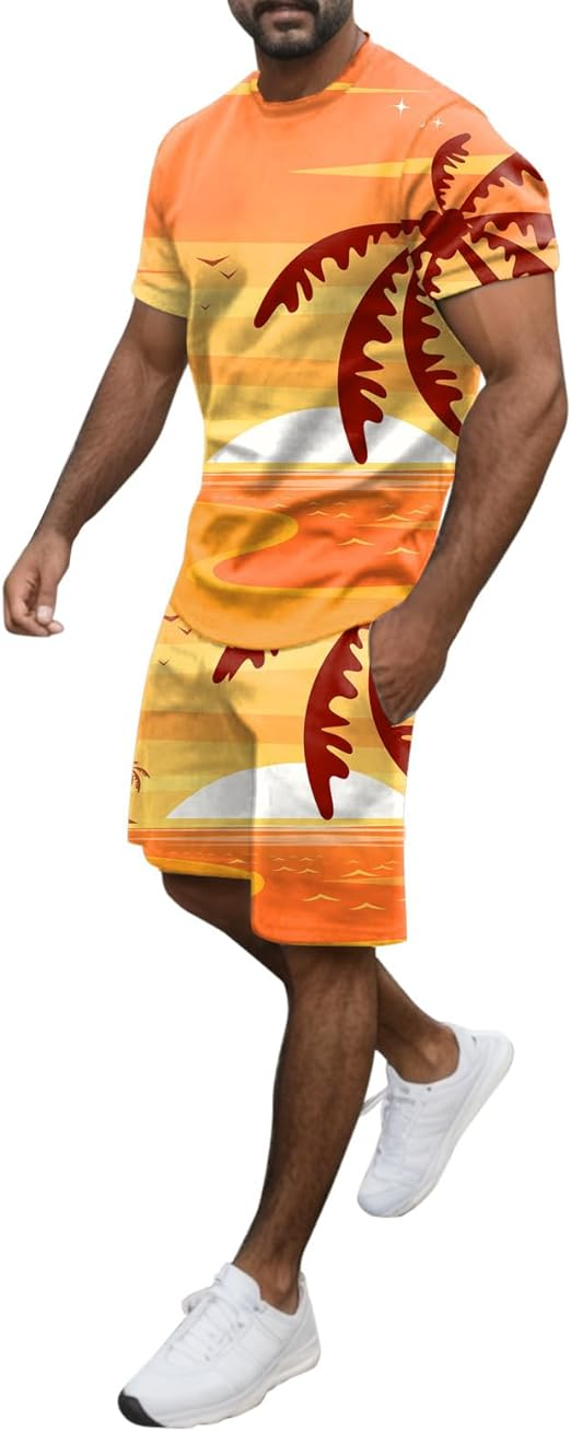 Men's Hawaiian Print Shorts Set 451