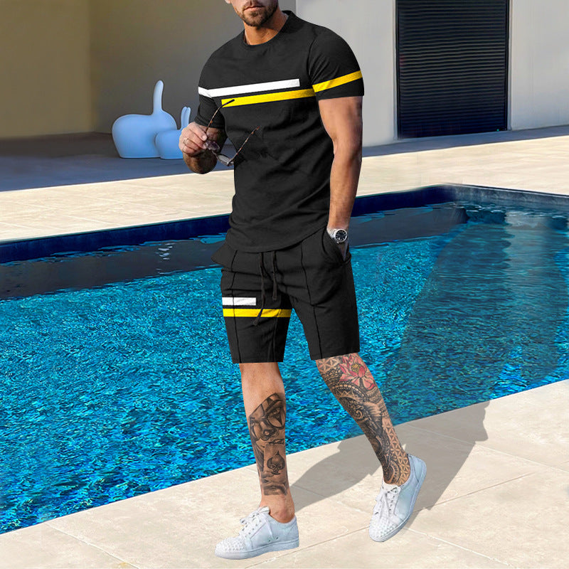 Suitmens Men's Printed Round Neck Short Sleeve Suit 14