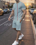 Men's Summer Colorblock Printed Round Neck Set 743
