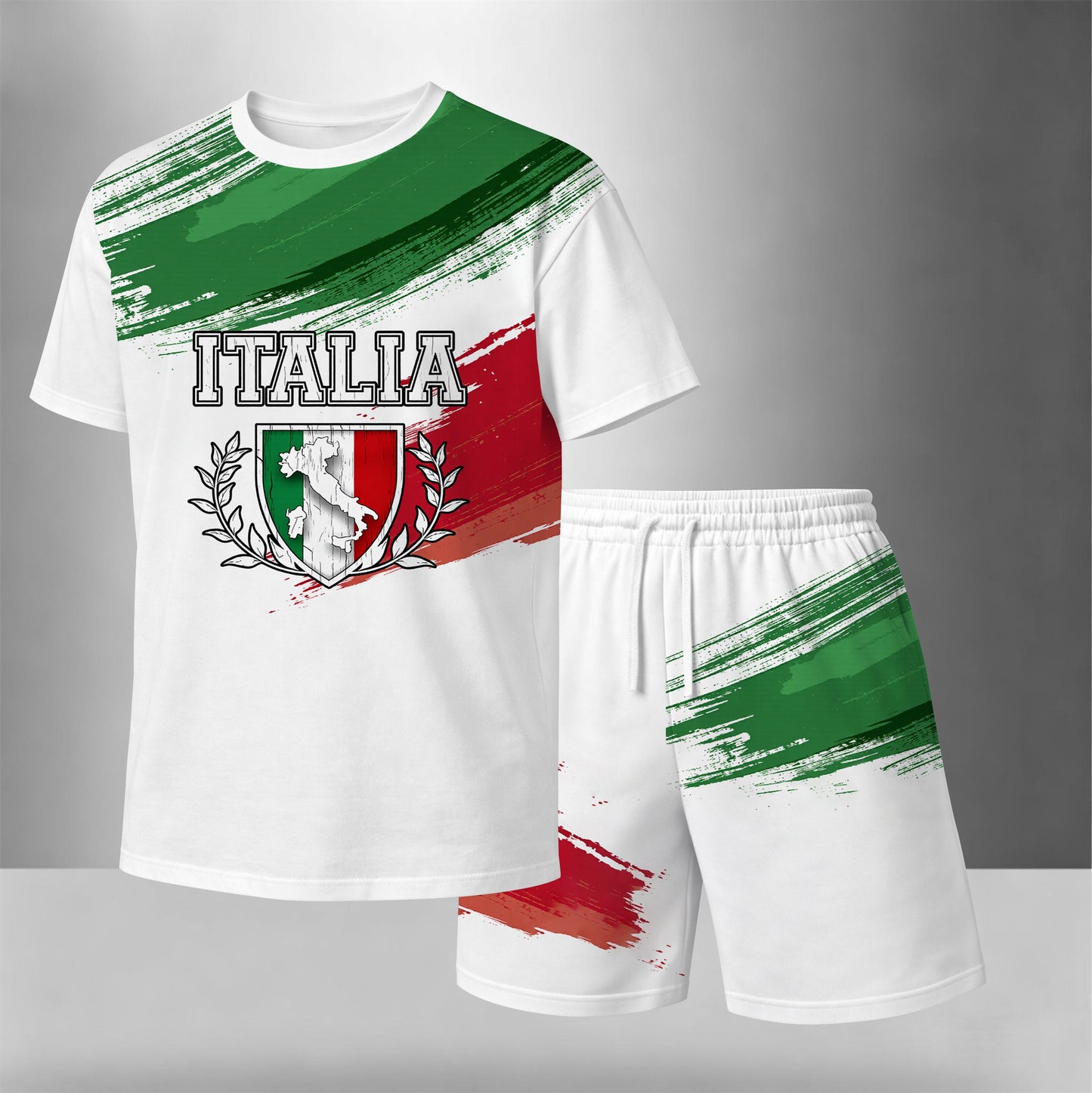 Men’s Italy Flag Graphic 2 Piece Shorts Set, Casual Short Sleeve T Shirt and Matching Drawstring Shorts Outfit, Lightweight Breathable Summer Tracksuit for Travel, Streetwear, Vacation, Daily Wear, Gym, and Outdoor Activities