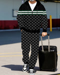 Men's Retro Luxury Thickened Fleece Colorblock Jacket Sports Hoodie Set 11
