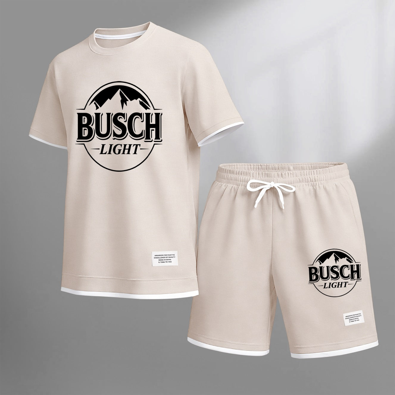 Men's Light Beer Lover Print Waffle Fabric Short-Sleeved Shirt And Shorts Set
