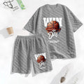 Men's Basketball Graphic Print Spring And Summer Drawstring Shorts Set, A Casual Summer Outfit, Including A Short-Sleeved Shirt And Shorts, Suitable For Everyday Wear And Sports Activities.