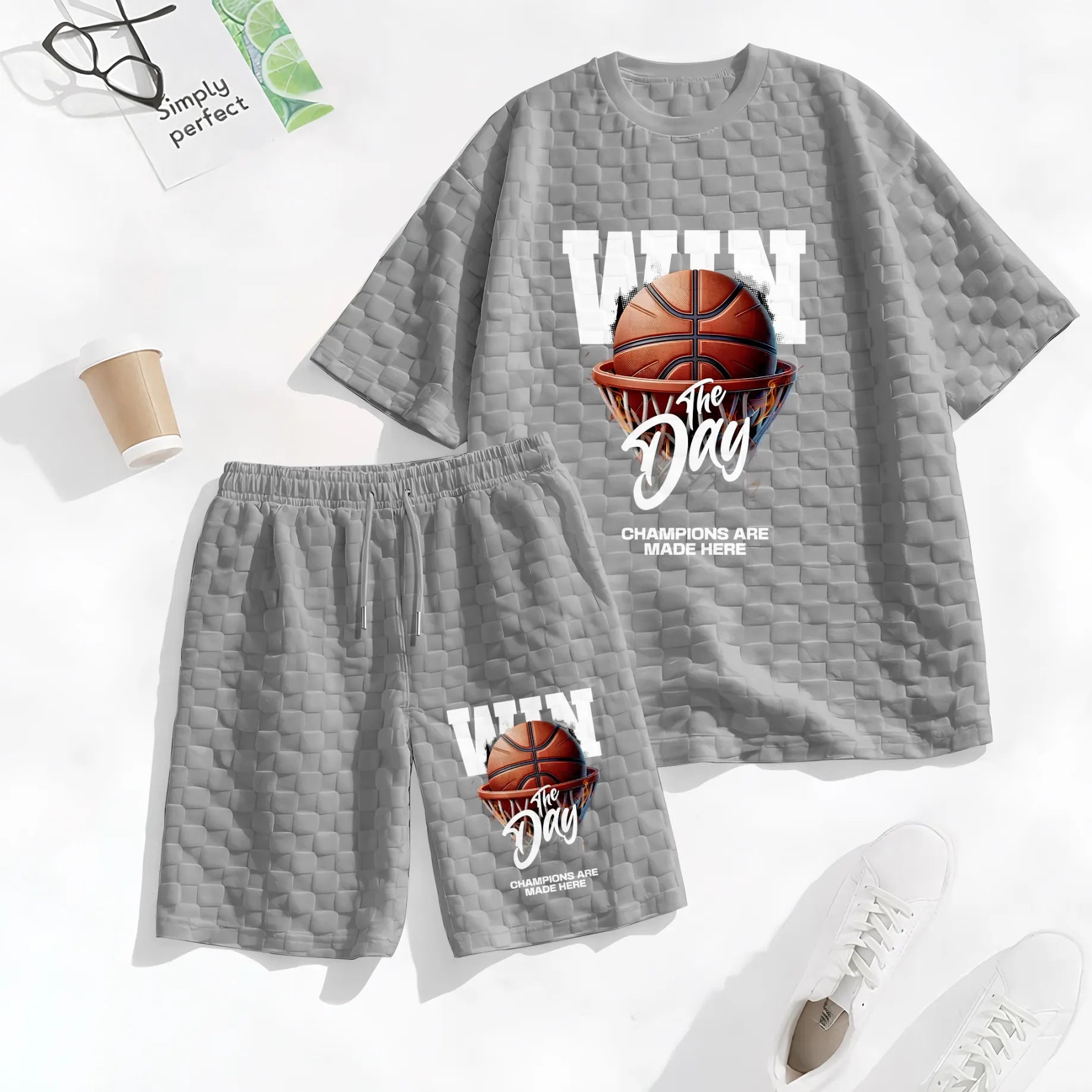 Men's Basketball Graphic Print Spring And Summer Drawstring Shorts Set, A Casual Summer Outfit, Including A Short-Sleeved Shirt And Shorts, Suitable For Everyday Wear And Sports Activities.