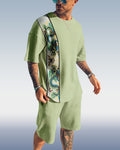 Men's casual color block printed shorts Set 418
