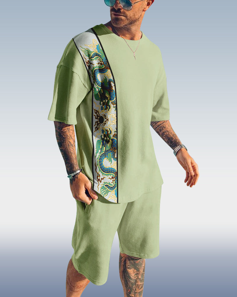 Men's casual color block printed shorts Set 418