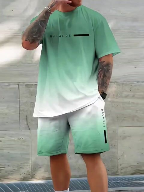 Men's Gradient Summer Round Neck Set 134