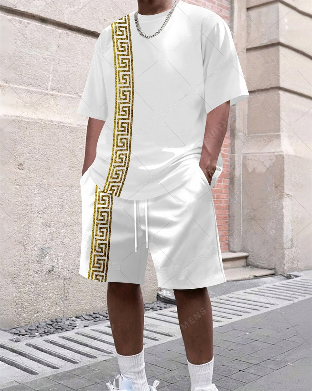 Men's Summer Colorblock Printed Round Neck Set 284