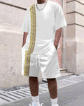 Men's Summer Colorblock Printed Round Neck Set 284