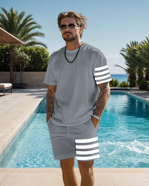 Men's casual striped printed shorts Set 539