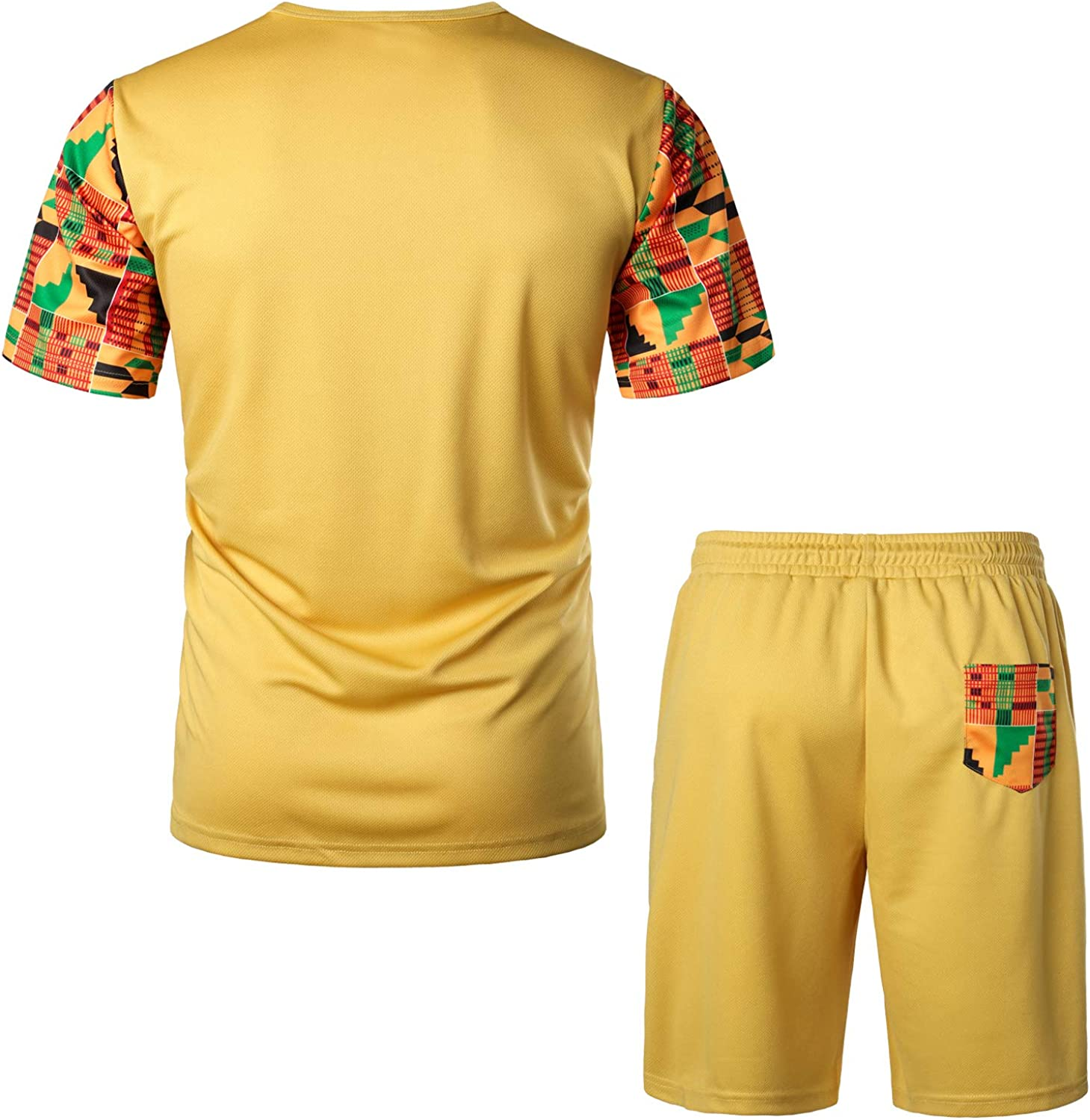 Men's Printed Colorblock T-Shirt and Shorts Set 022