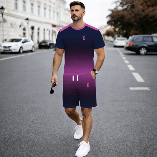 Men’s Gradient 2 Piece Shorts Set, Short Sleeve Crew Neck T Shirt and Drawstring Shorts Matching Outfit, Lightweight Breathable Casual Summer Set for Streetwear, Vacation, Travel, Gym, Outdoor Activities, and Daily Wear
