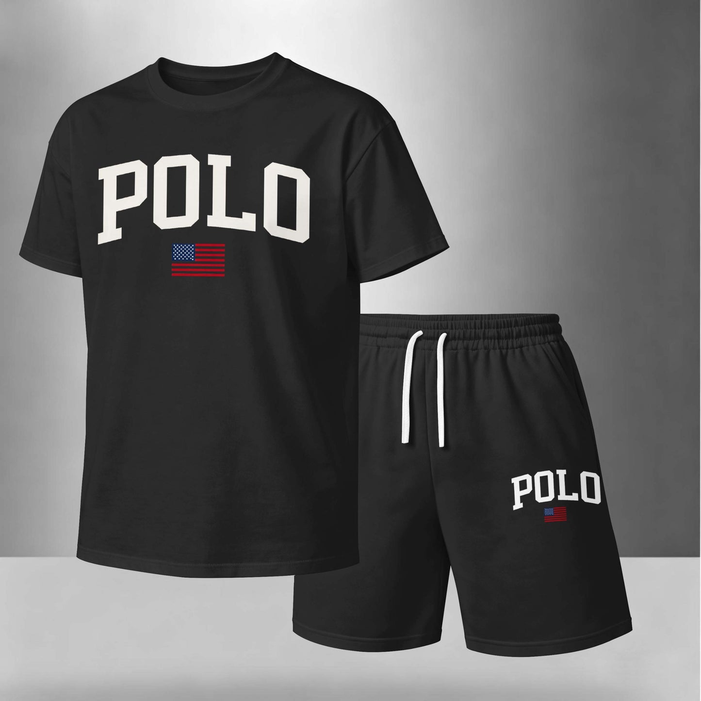 Men’s Summer 2 Piece Set, Flag Usa Letter Print Short Sleeve T Shirt and Drawstring Shorts Matching Outfit, Lightweight Breathable Casual Set for Travel, Streetwear, Beach, Vacation, and Daily Wear