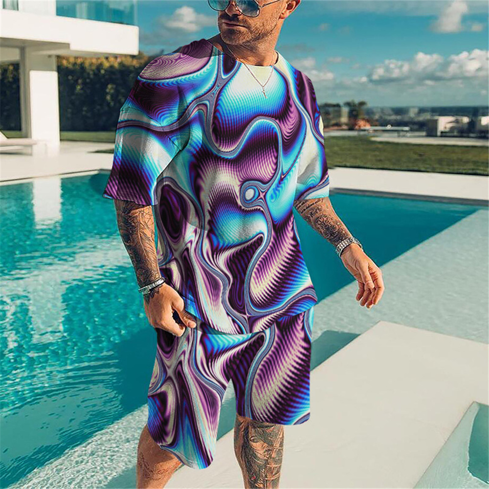 Men's Casual Gradient Print Shorts Set 416
