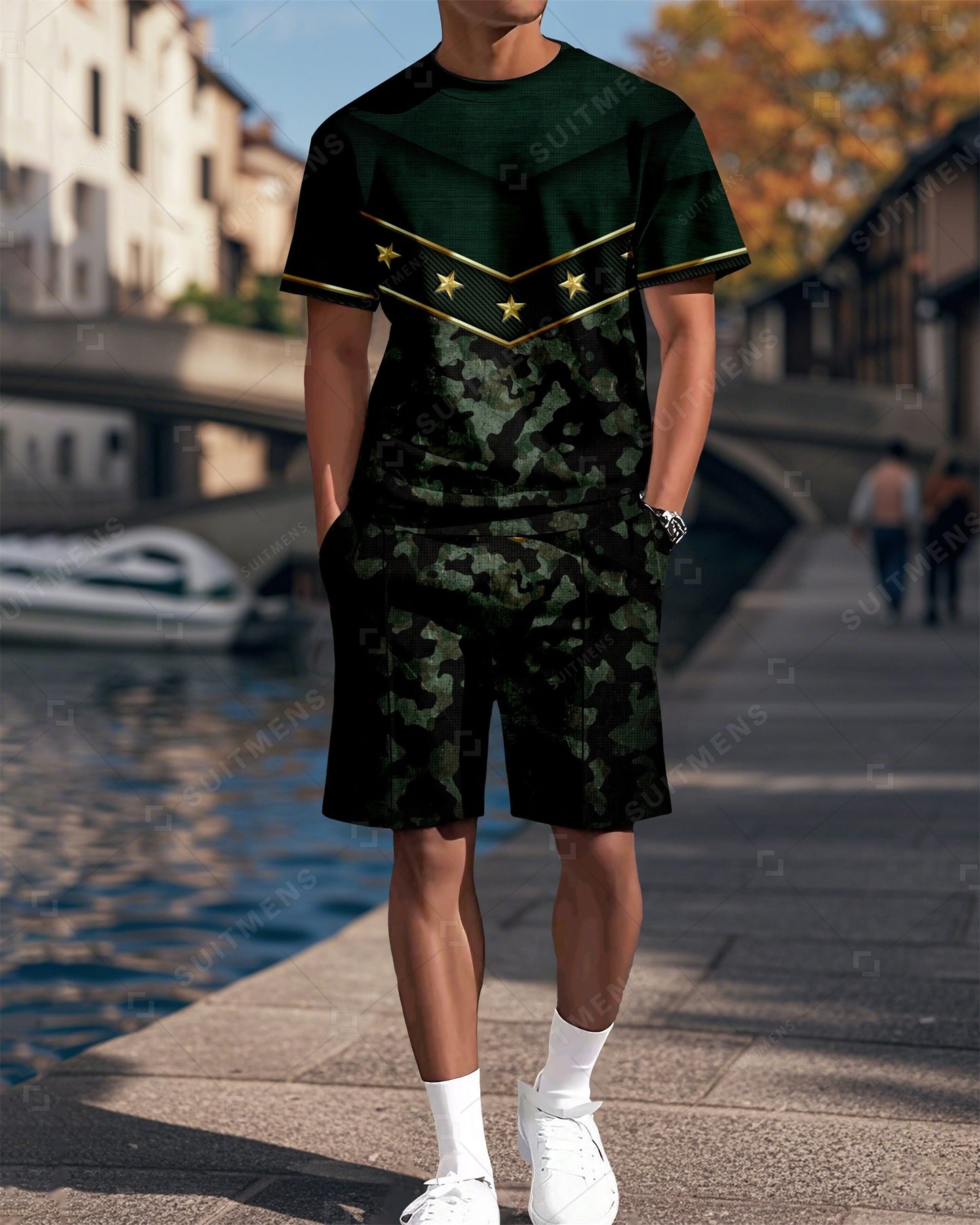 Men's Camouflage Printed Casual Summer Round Neck Set 2020