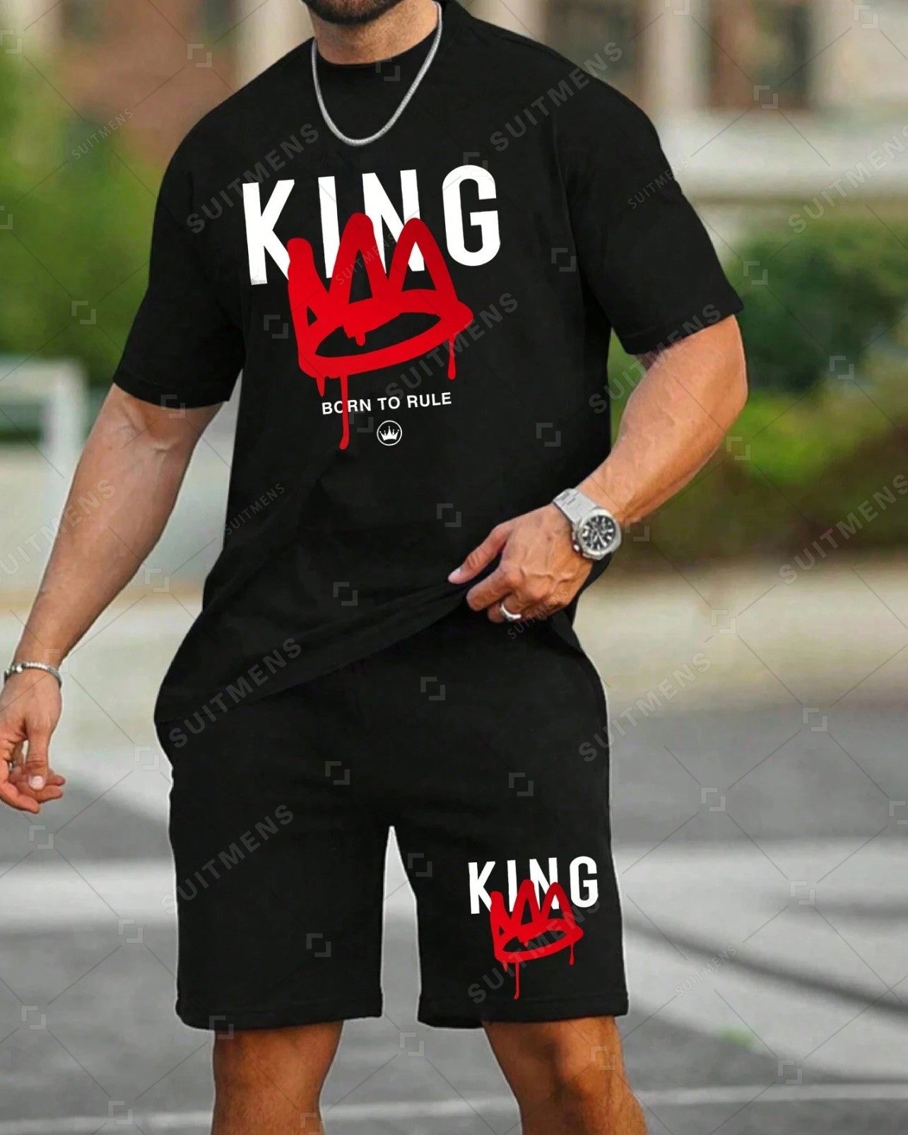 Men's Color Matching Casual Shorts Set 409