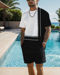 Men's color block printed shorts set 466