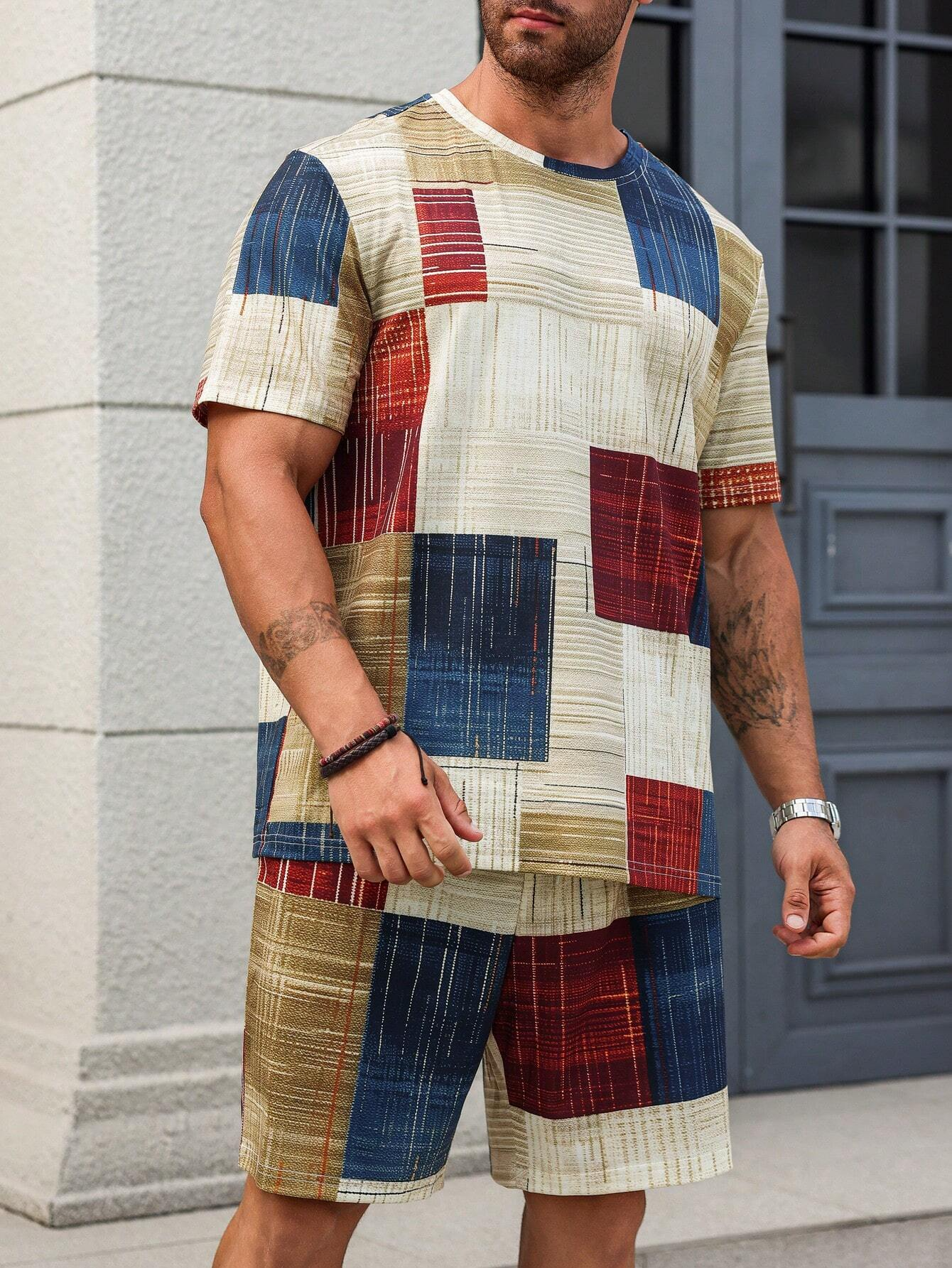 Men's Color Matching Casual Shorts Set 425