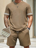 Men's Summer Simple Waffle Round Neck Set 419