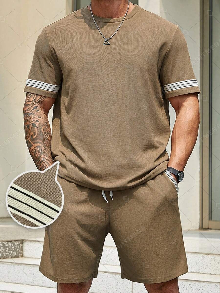 Men's Summer Simple Waffle Round Neck Set 419