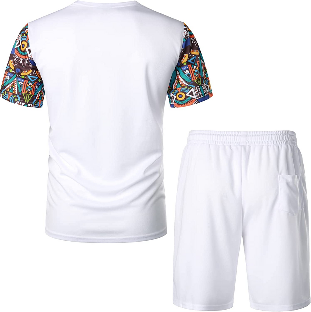 Men's Printed Colorblock T-Shirt and Shorts Set 009