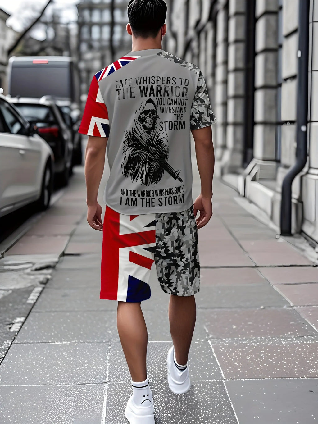 Men's Summer Flag Print Round Neck Set 972