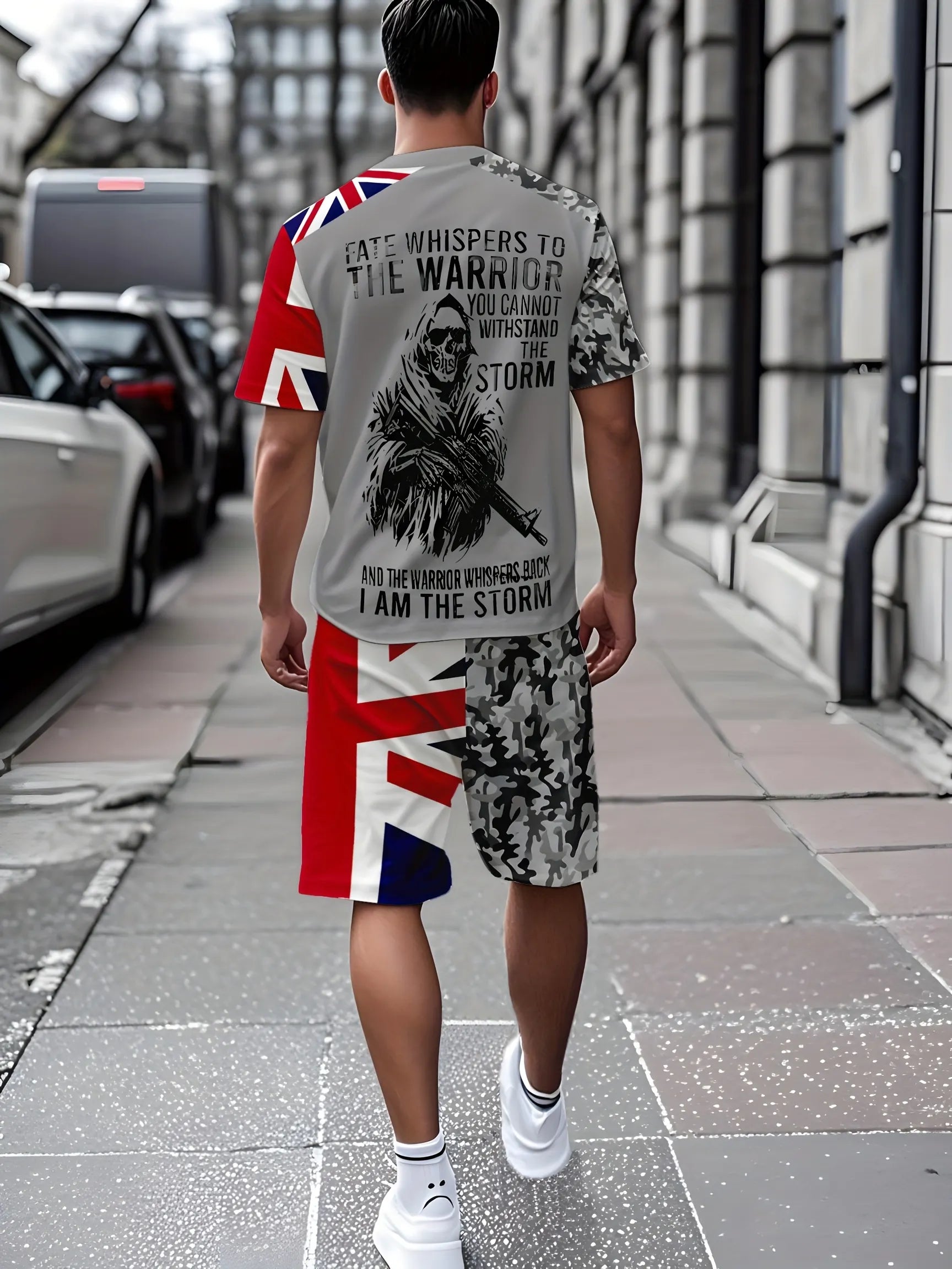 Men's Summer Flag Print Round Neck Set 972