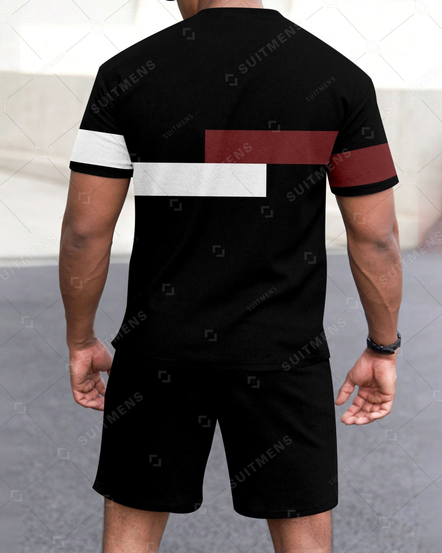 Men's Summer Colorblock Printed Round Neck Set 284