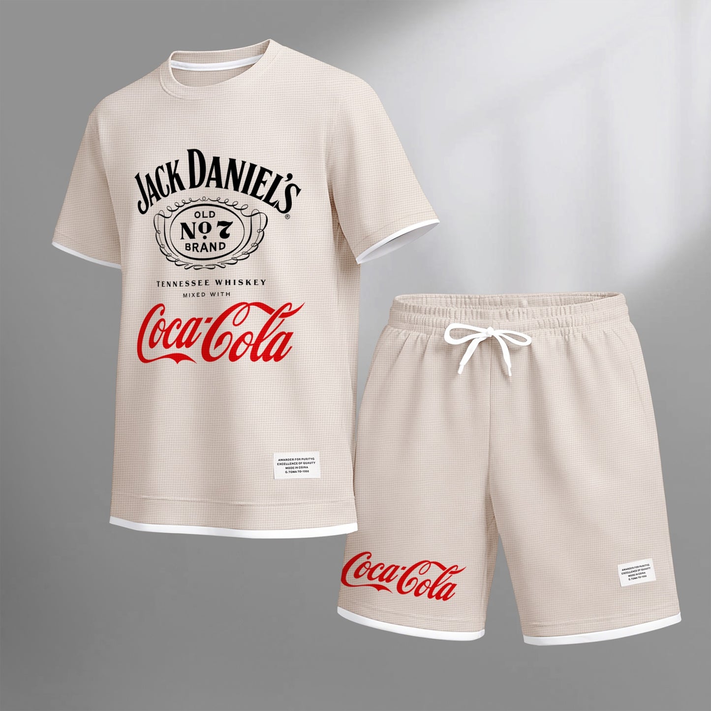 Men's Beer Print Drawstring Shorts Set, Suitable For Spring And Summer Wear, Casual Summer Set, Including Short-Sleeved Shirt And Shorts, Suitable For Everyday Wear And Sports 06
