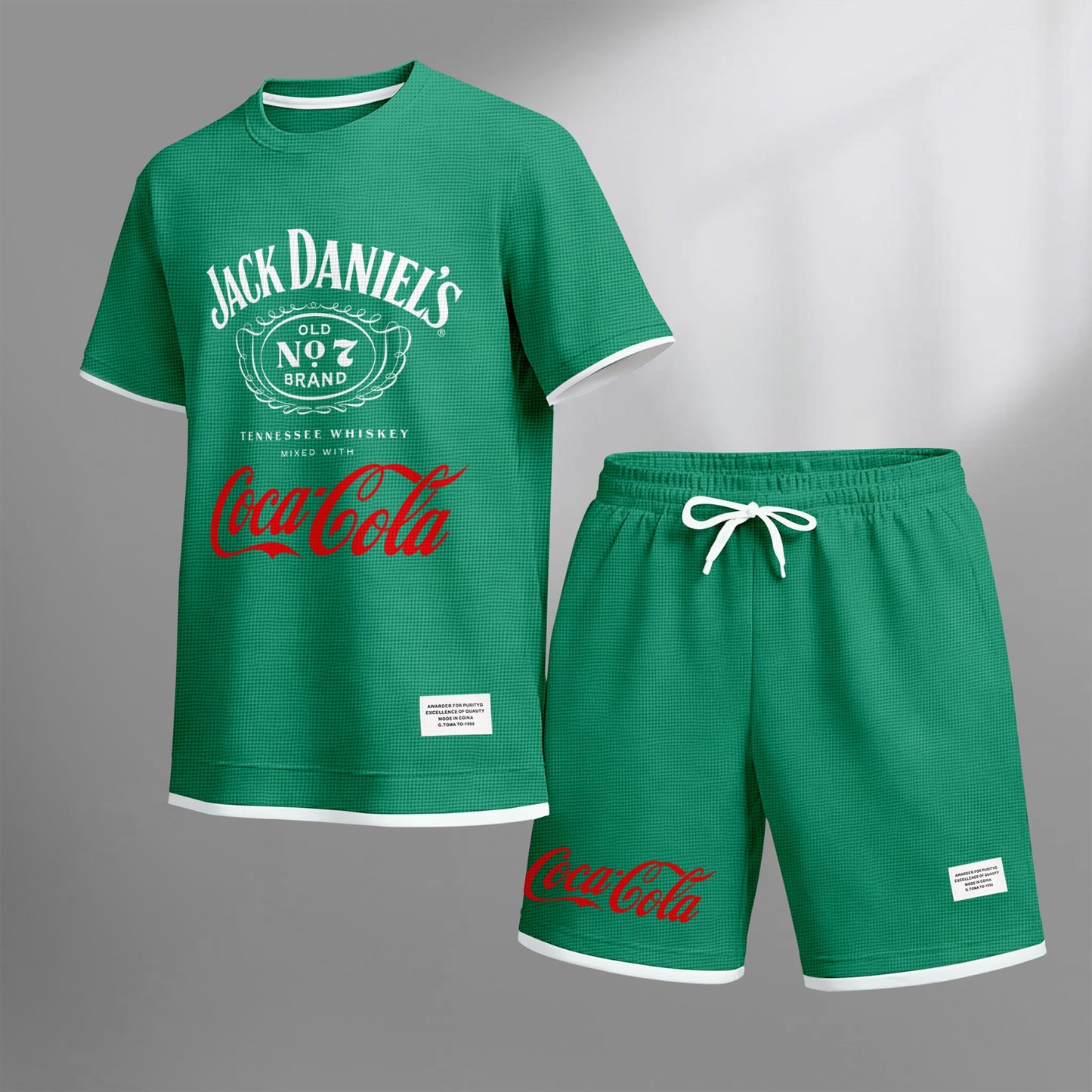 Men's Beer Print Drawstring Shorts Set, Suitable For Spring And Summer Wear, Casual Summer Set, Including Short-Sleeved Shirt And Shorts, Suitable For Everyday Wear And Sports 06