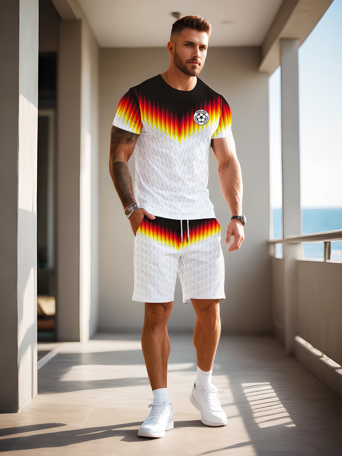 Men's Summer Gradient Print Round Neck Set 985