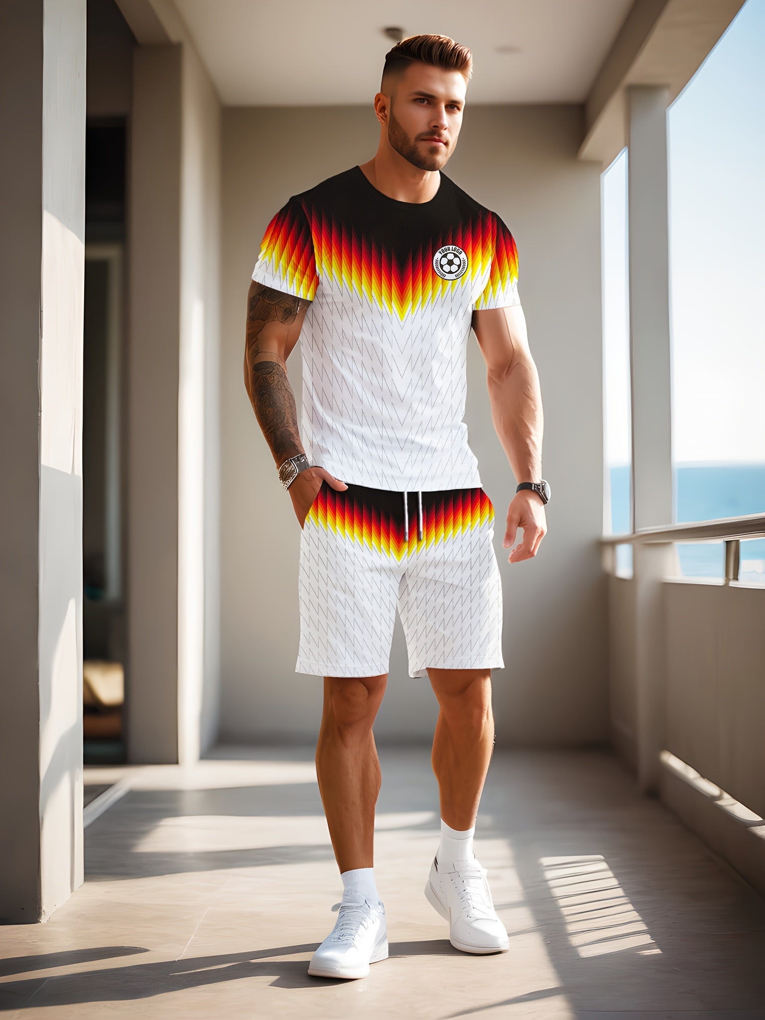 Men's Summer Gradient Print Round Neck Set 985