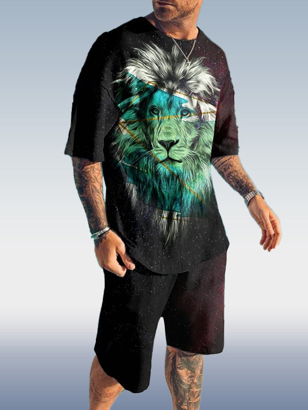 Suitmens Men's Lion Fashion Print Shorts Set 098