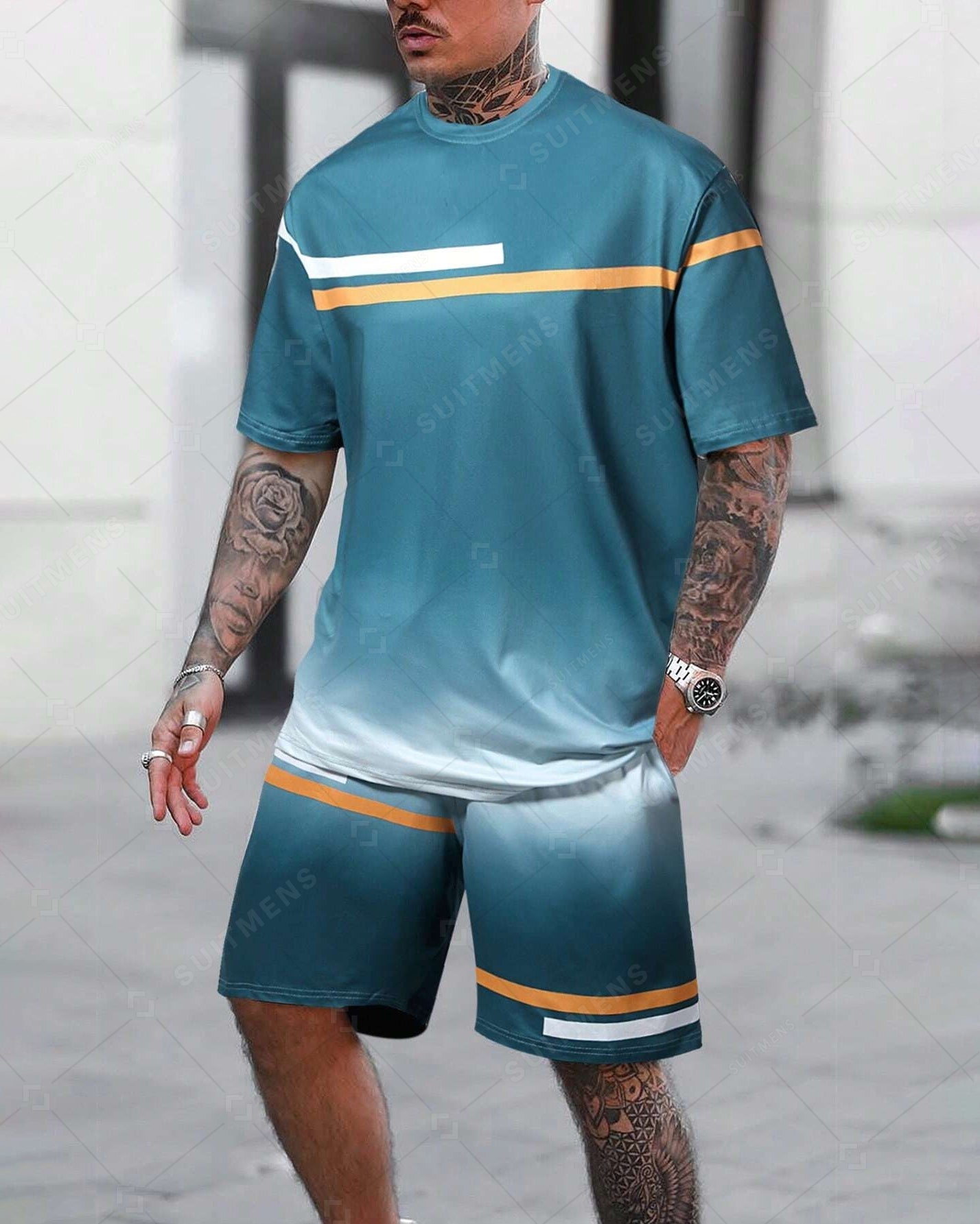 Men's Color Matching Casual Shorts Set 424