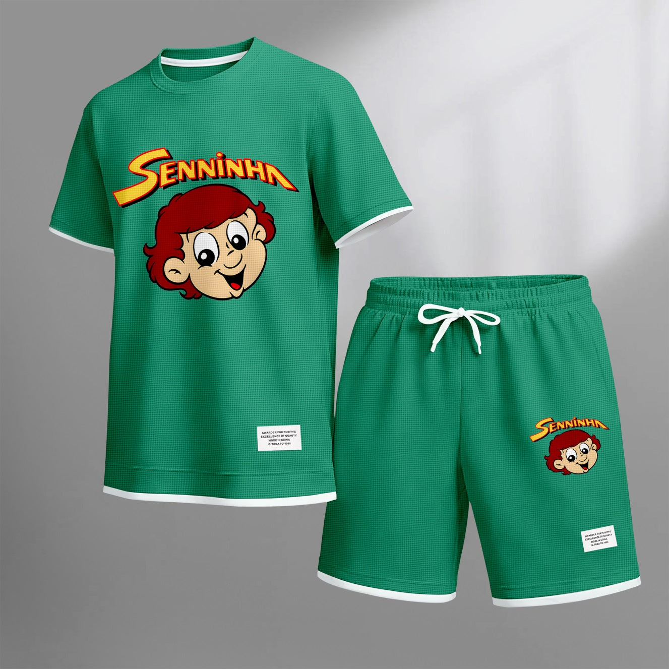 Men's Racing Star Print Waffle Fabric Short-Sleeved Shirt And Shorts Set