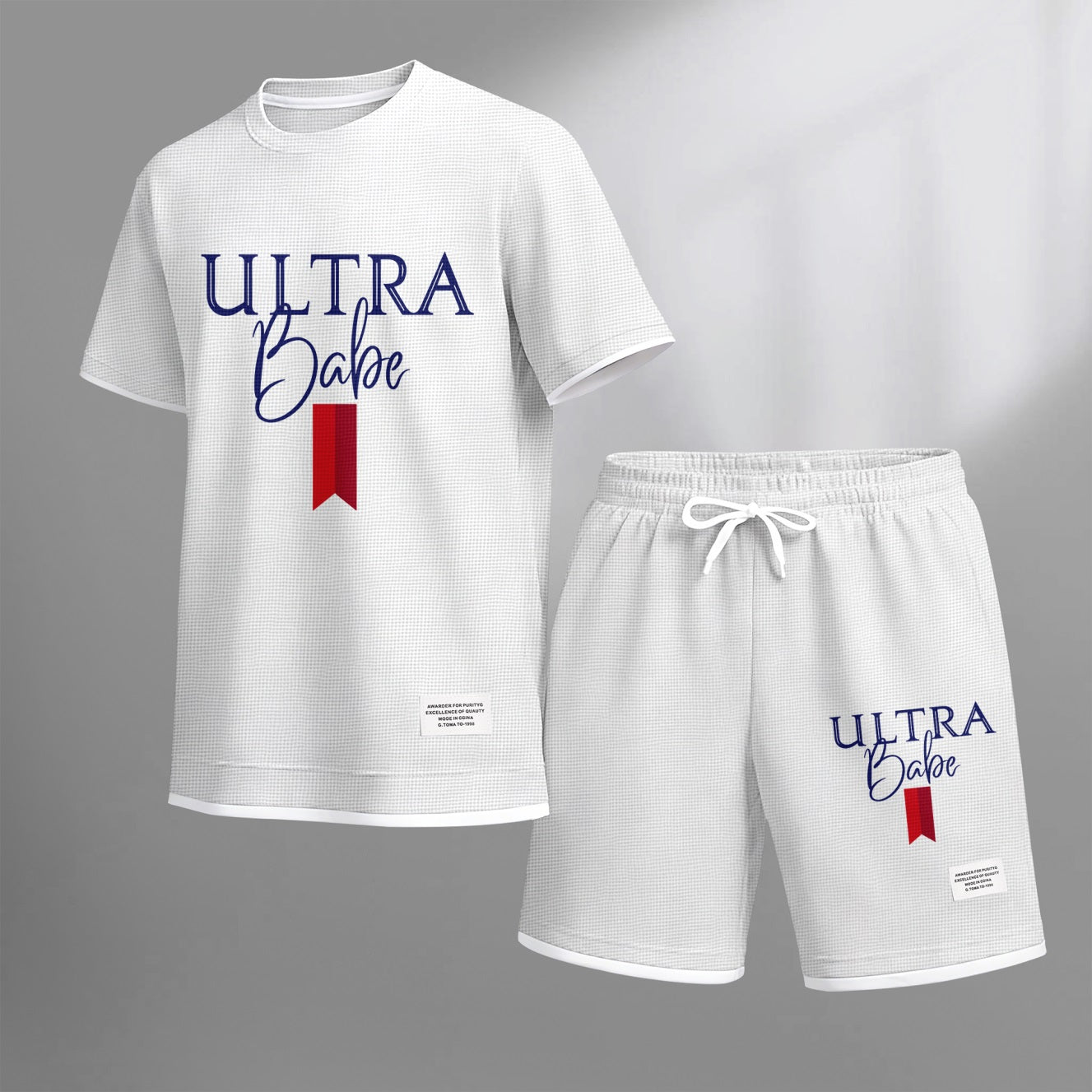 Men's Refreshing Low-Calorie Style Print Waffle Fabric Short-Sleeved Shirt And Shorts Set