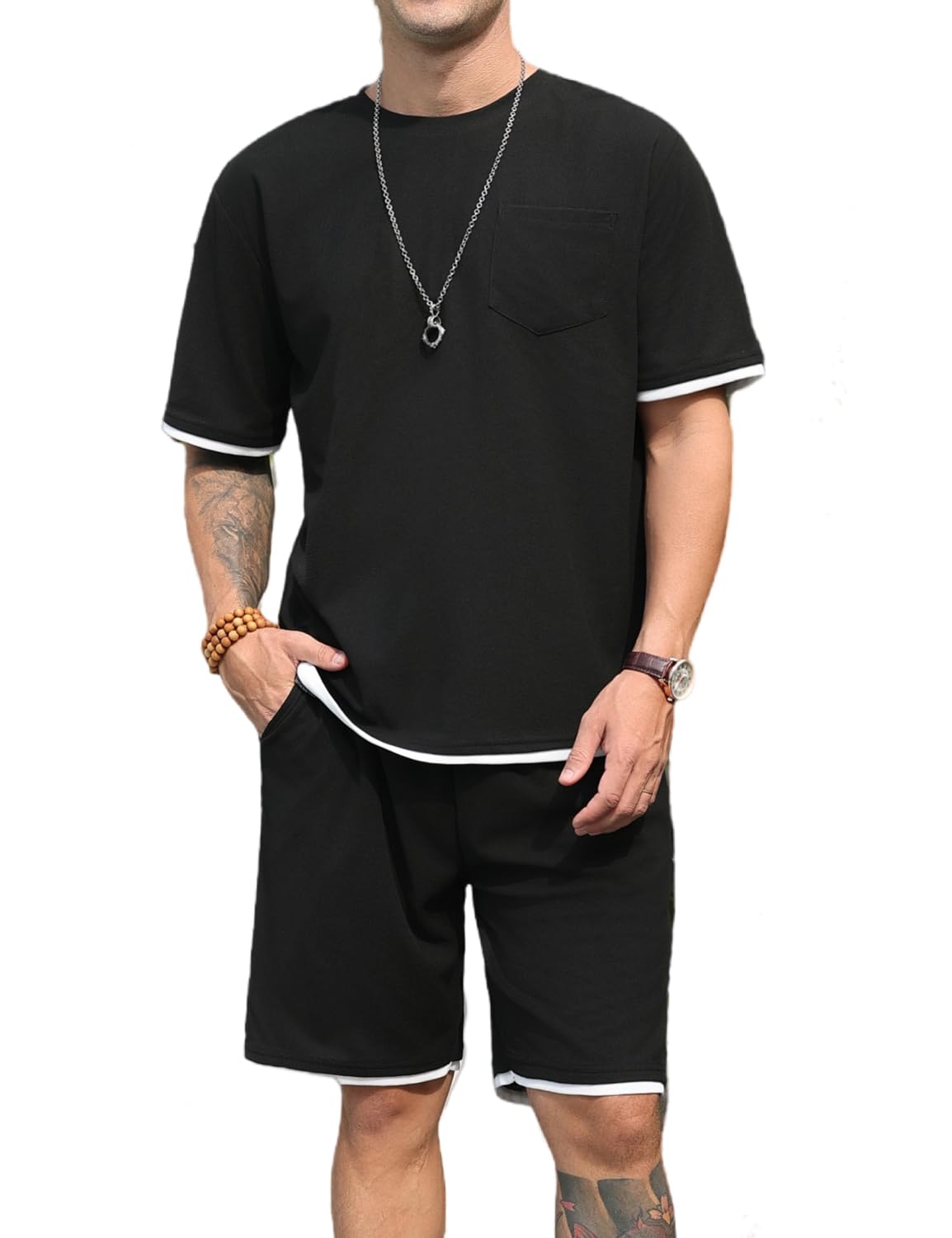 Men's Simple Matching Summer Round Neck Set 194