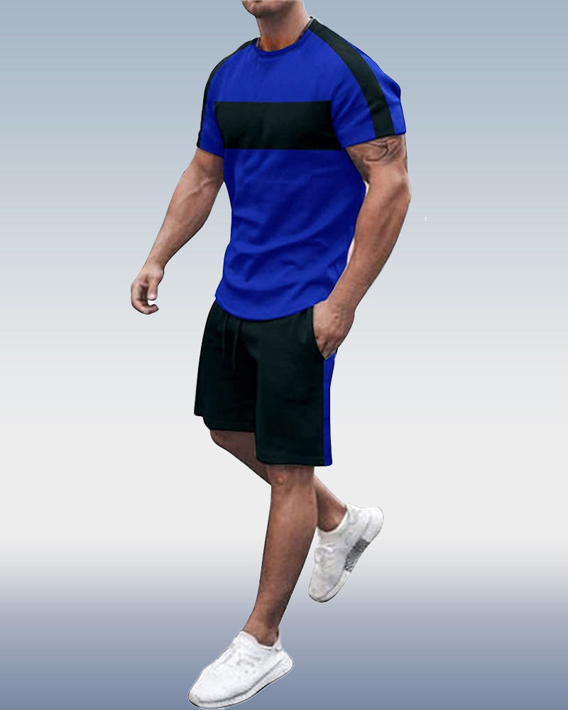 Suitmens Men's Simple Colorblock Print Shorts Set 076